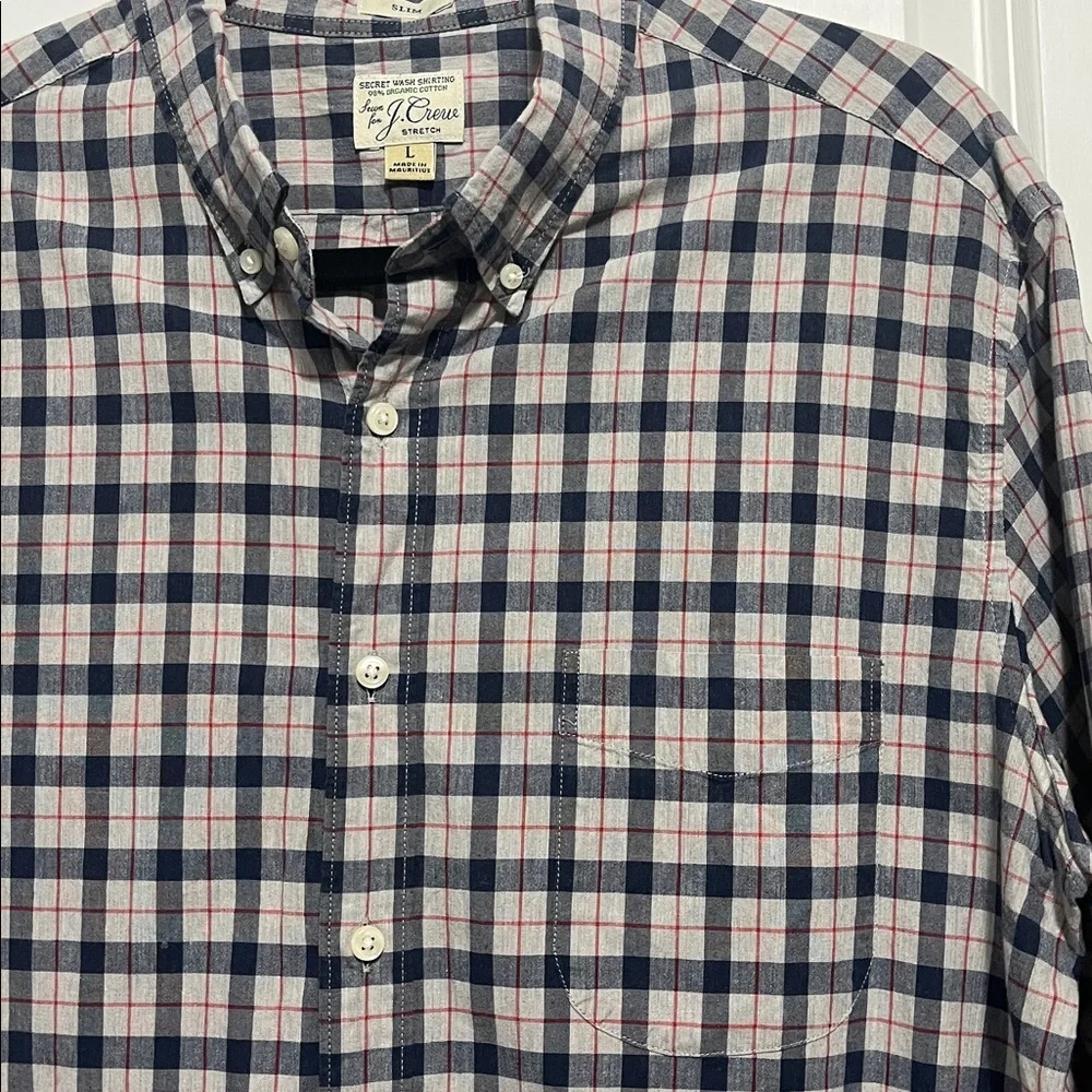 J. Crew Stretch Secret Wash Organic Cotton Poplin Plaid Shirt Sz Large